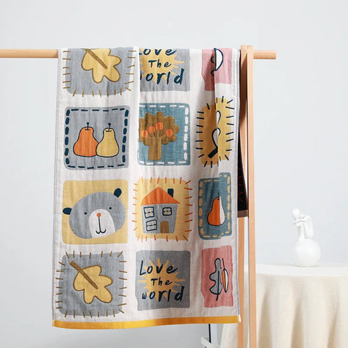 grande serviette bain coton bio motif chat cartoon couverture douce absorption rapide 70x140cm