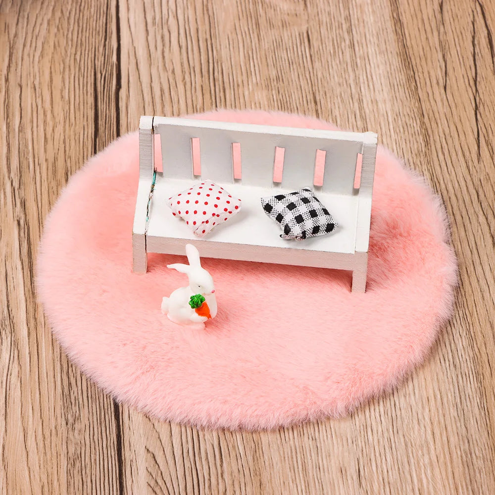 tapis doux moderne rose blanc pelucheux accessoire décoration intérieure miniatura ronde rectangulaire minimaliste