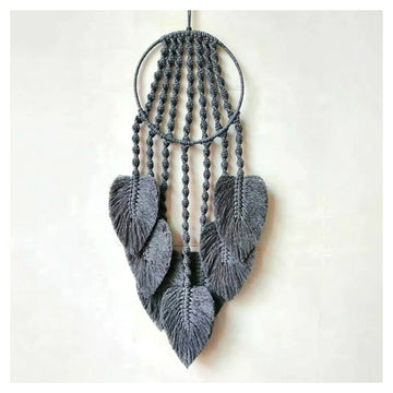 décoration murale boho dreamcatcher gris plumes macramé artisanal decoration