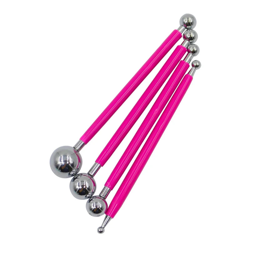 outils pâte fleur forme boule métallique pointues couleurs bleu rose vert violet modernes