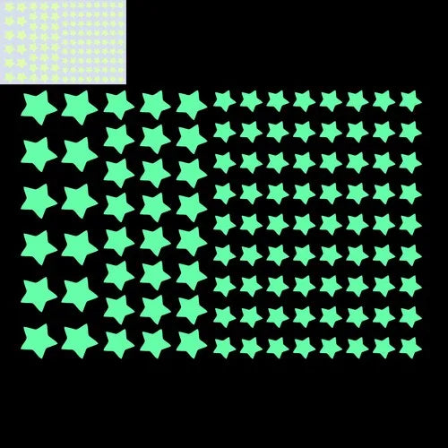 autocollants étoiles fluorescents orange vert bleu doré décoration murale chambre enfants