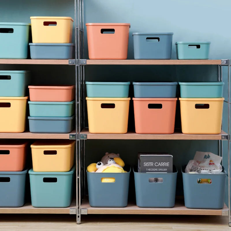 boîtes rangement modernes bleu orange jaune matériau plastique respectueux environnement treillis couvercle petite moyenne