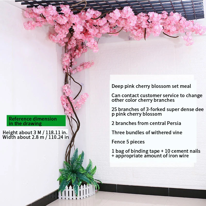 arbre artificiel cerisier rose blanc fleurs feuilles décoration mariage fête intérieur grande taille
