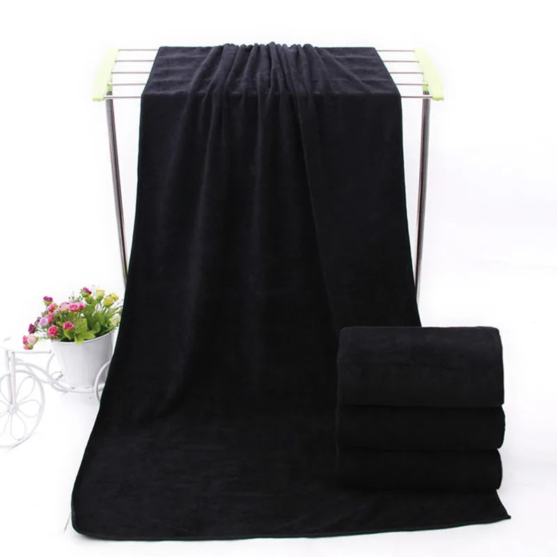 serviette bain microfibre séchage rapide noire rectangulaire 120x200cm moderne compressée absorption élevée lavable