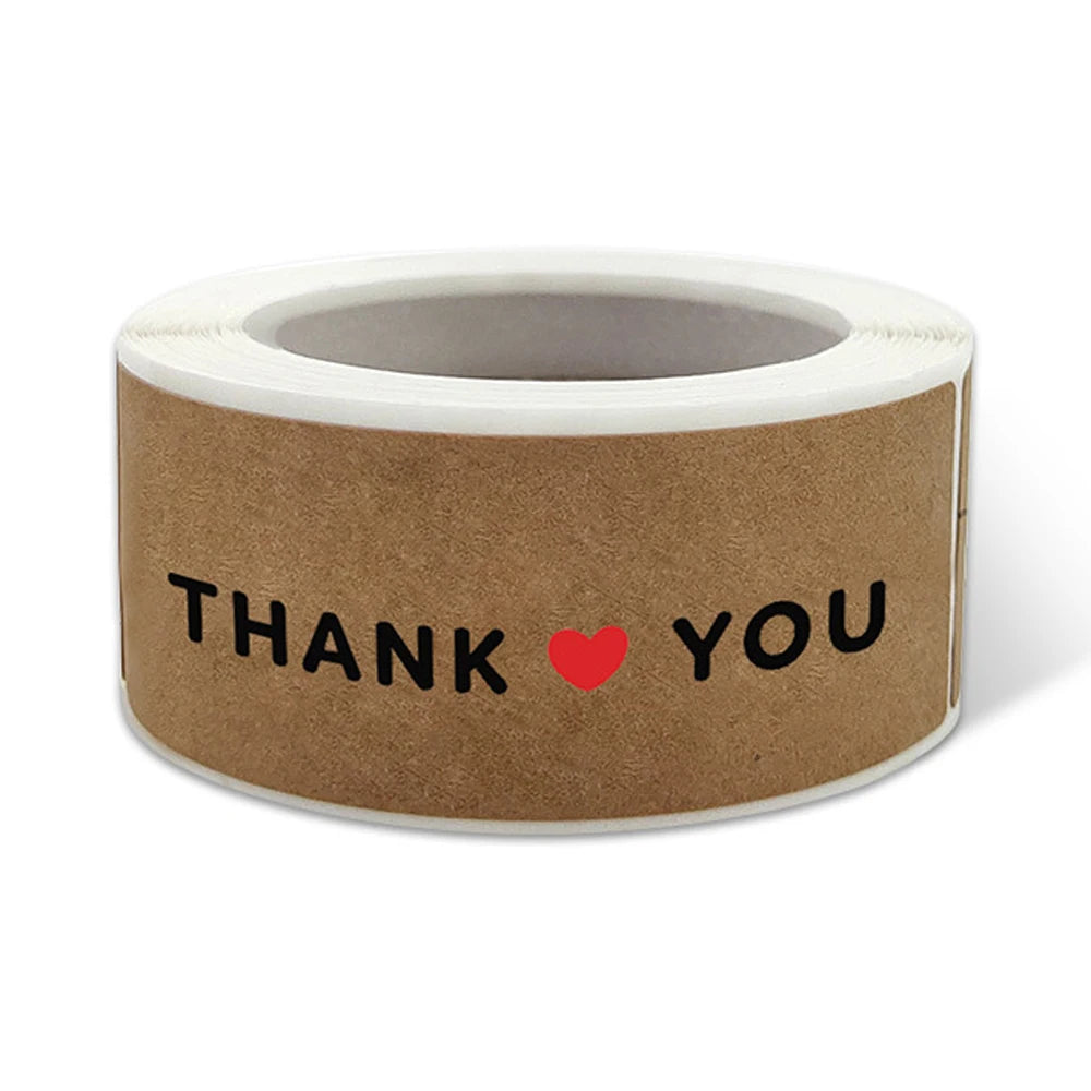 autocollants kraft thank you ruban élégant minimaliste coeurs blancs pack 120 stickers enveloppes cadeaux