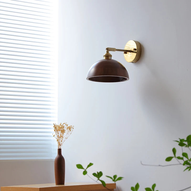 lampe murale industrielle moderne or marron foncé conique réglable bois ampoule led fixée sans