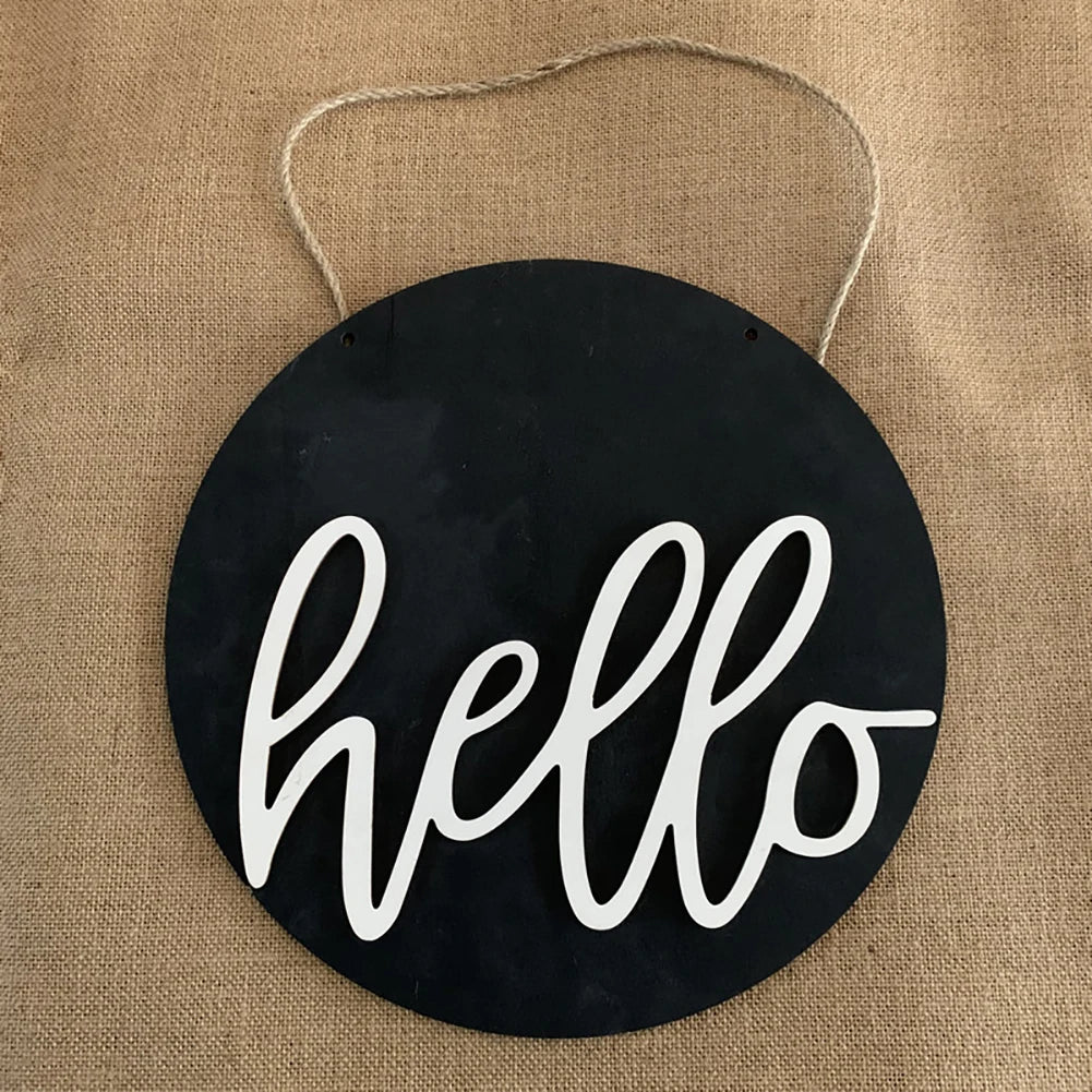 décoration intérieure panneau bienvenue hello lettres 3d bois noir blanc minimaliste cordelette porte rond