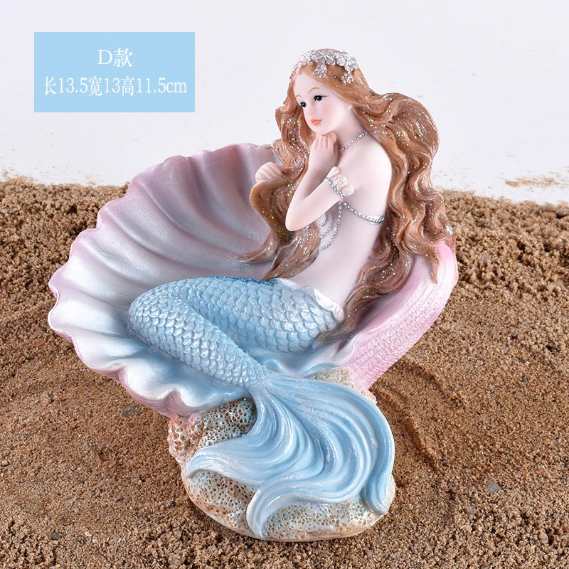 statue sirène résine bleu clair rose pâle coquillage mariage décoration intérieure fée méditerranéenne