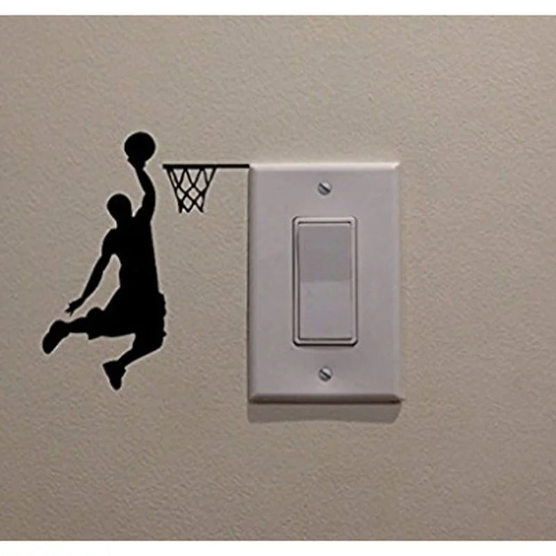 autocollant mural basketteur action noir minimaliste résistant eau intérieur extérieur 10cm 12cm