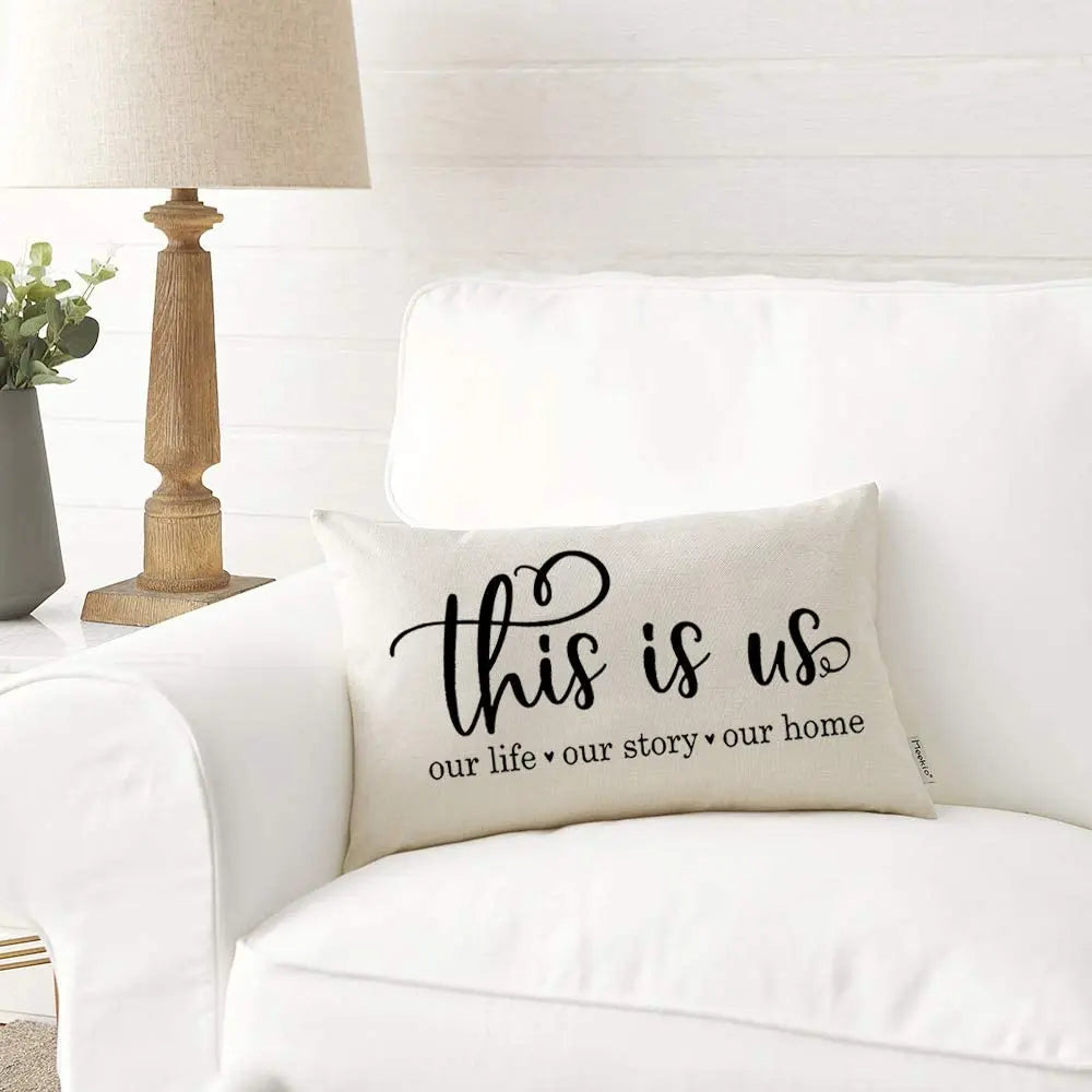 coussin carré imprimé lettres décoration intérieure maison salon chambre 45x45cm this is us