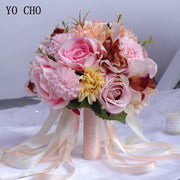 bouquet fleurs artificielles romantique rose jaune rouge violet vert mariage demoiselles honneur decoration cérémonie