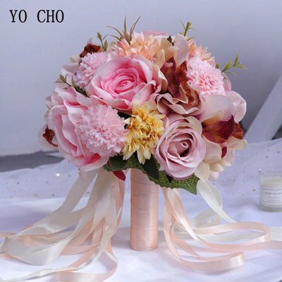 Bouquet de mariée artificiel soie rose pivoine dahlia orchidée