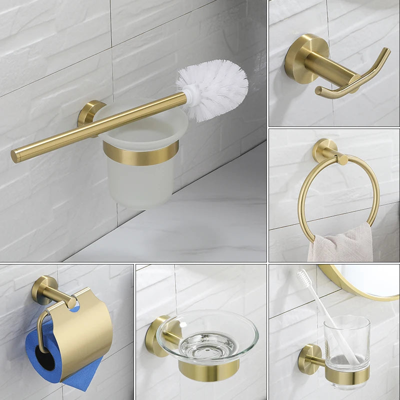 accessoires salle bain or satiné moderne porte savon brosse toilette porte gobelet porte serviette