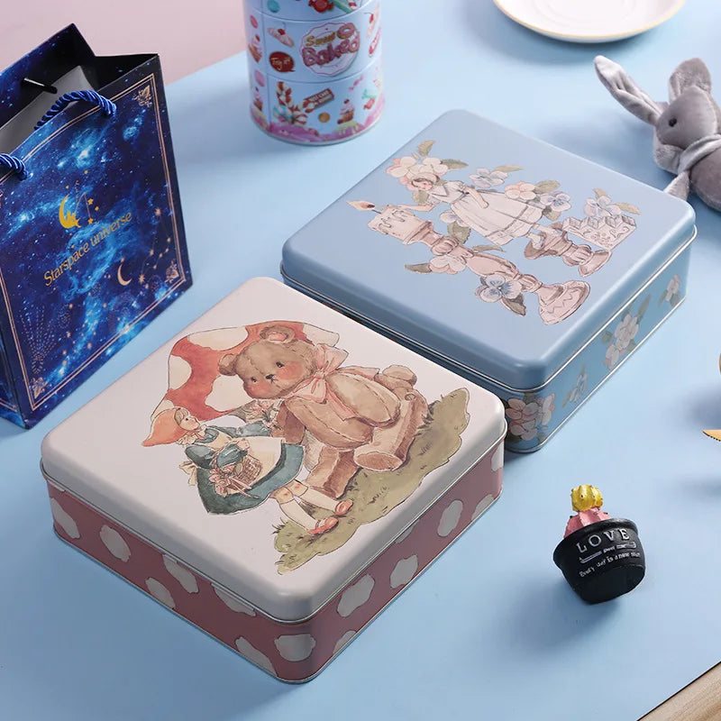 boîtes métal réutilisables vintage illustrées bleu rose blanc bijoux organisation cadeaux mariage