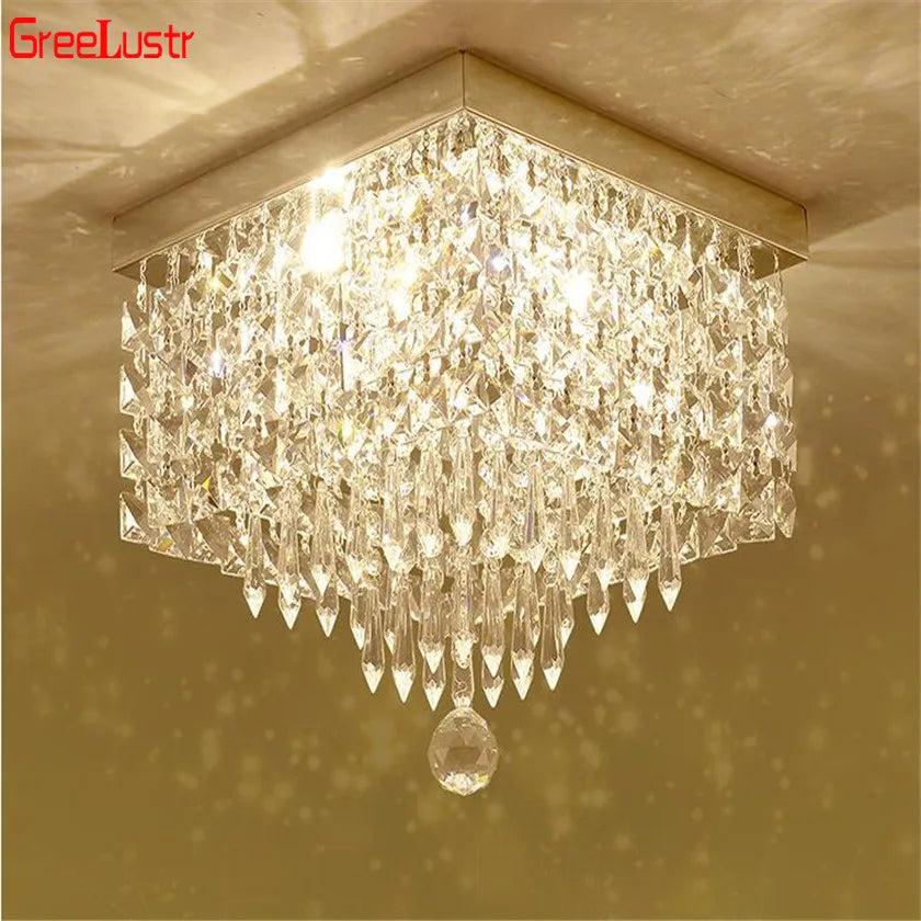lustre cristal moderne transparent argenté contemporain élégant interrupteur bouton fixations invisibles