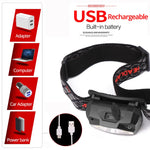 lampe frontale led rechargeable usb noir mode capteur mouvement étanche six modes lumière adjustable