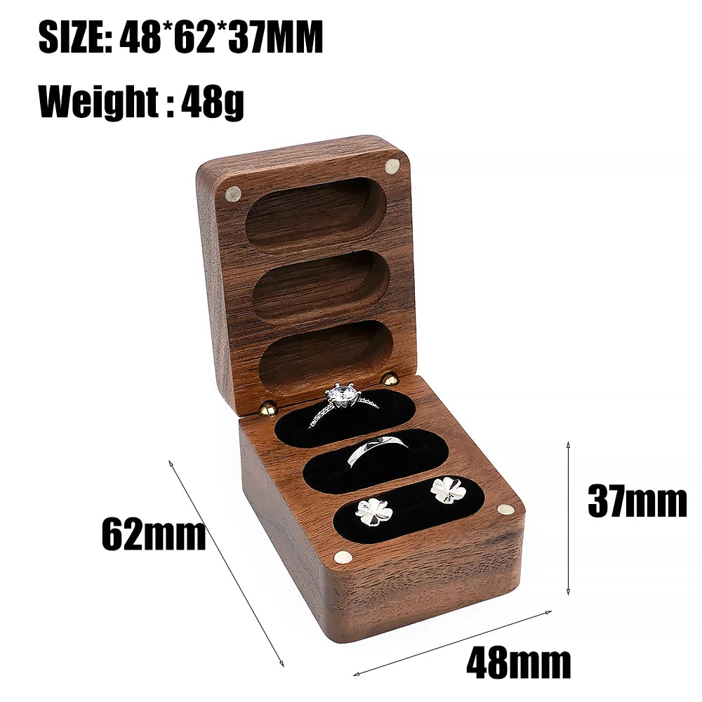 boîte alliances bois foncé velours intérieur compartiments clips dorés classique portable bijoux rangement cadeau