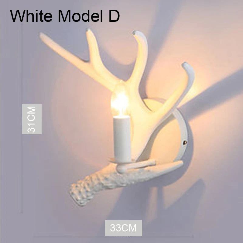 applique murale rustique blanc marron antilope branches naturelle ampoules led chambre salon