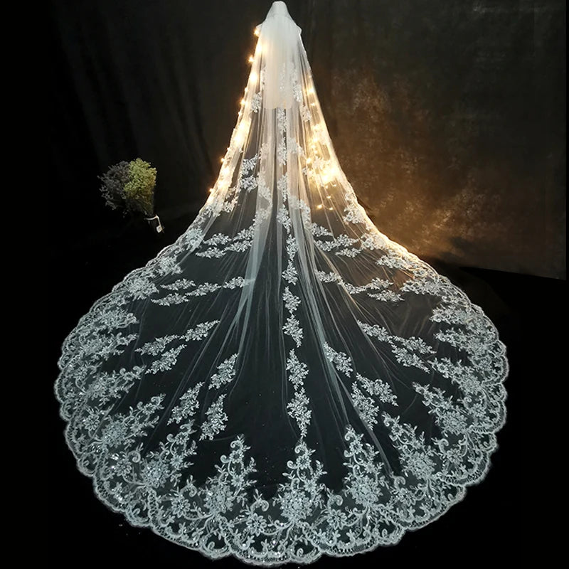 voile mariée blanc broderie florale classique bord appliqué polyester translucide