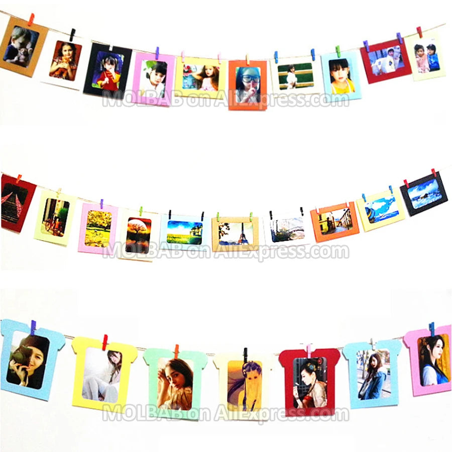cadres photo multicolores glitter simples blanc noir marron clips bois inches