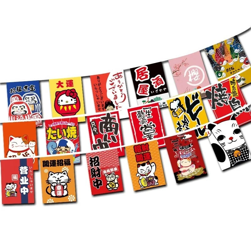 bannières décoratives pop art traditionnel japonais chats dessins animés textes floraux simples orange rouge
