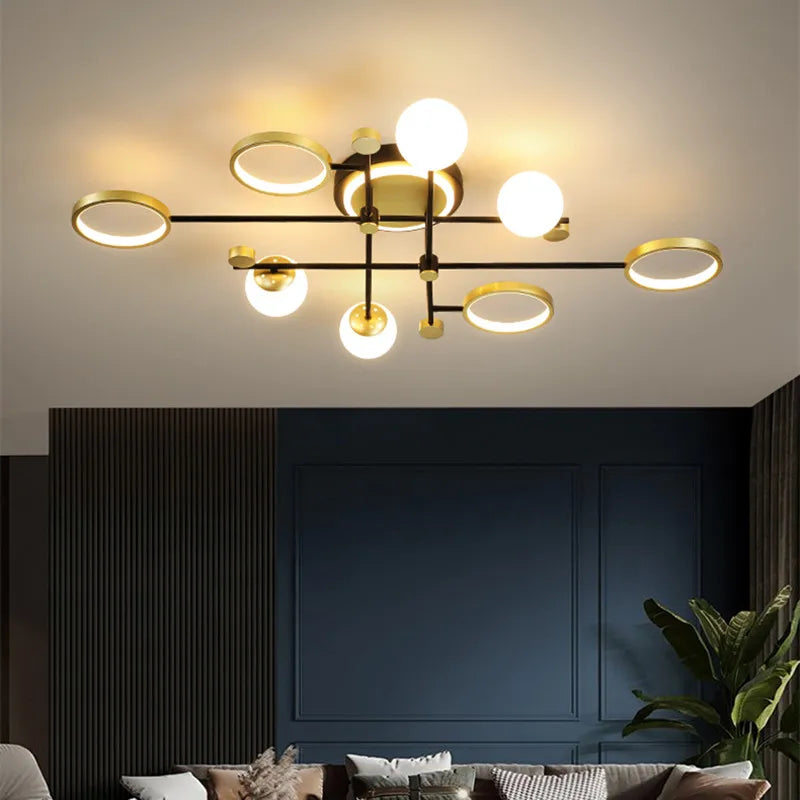 lustre moderne suspendu verre dépoli fer forgé noir doré led contemporain semi encastré