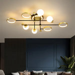 lustre moderne suspendu verre dépoli fer forgé noir doré led contemporain semi encastré