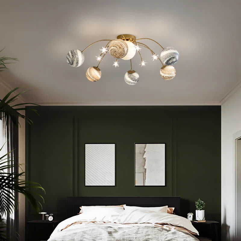 lampe suspendue moderne or blanc marbre brillant intérieur sophistiquée luminaires