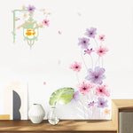 autocollant mural fleurs stylisées moderne vert pastel rose violet blanc opaques décoration intérieure chambre