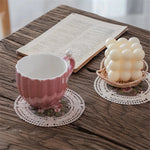 serviettes table vintage fleur rose verte bordure dentelée beige 12cm respectueux environnement moderne tapis