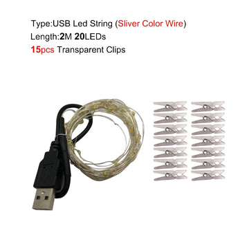 guirlande lumineuse led blanc chaud clips photo décoration chambre mariage fête intérieur usb