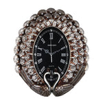 horloge murale art déco plumes paon strass solaire résine noir argenté unique