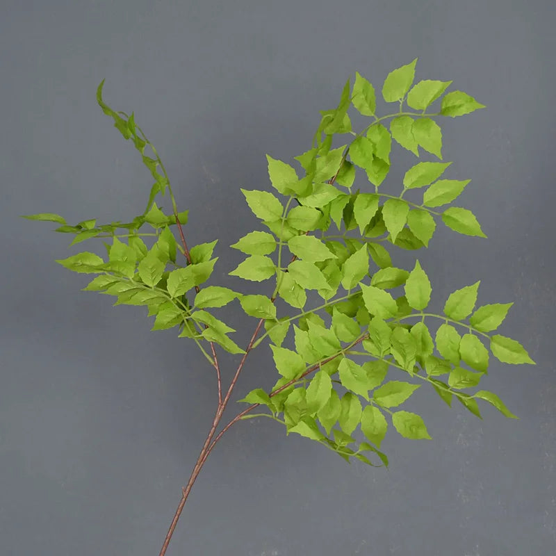 Bouquet artificiel feuilles simples moderne vase transparent hauteur 92cm rouge foncé vertclair blanc