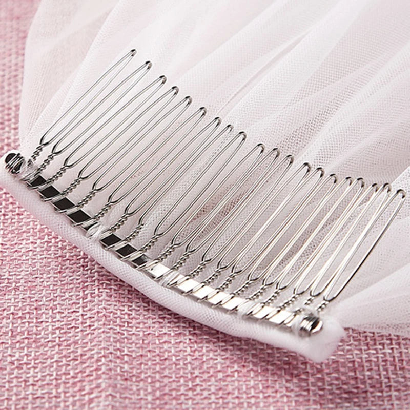 voile mariée blanc dentelle motifs floraux bord appliqué clips métalliques classique élégant translucide occasion