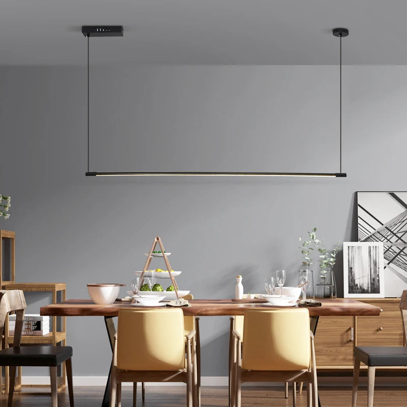 lampe suspendue moderne noire rectangulaire lisse sans ombre led 20w 1000mm