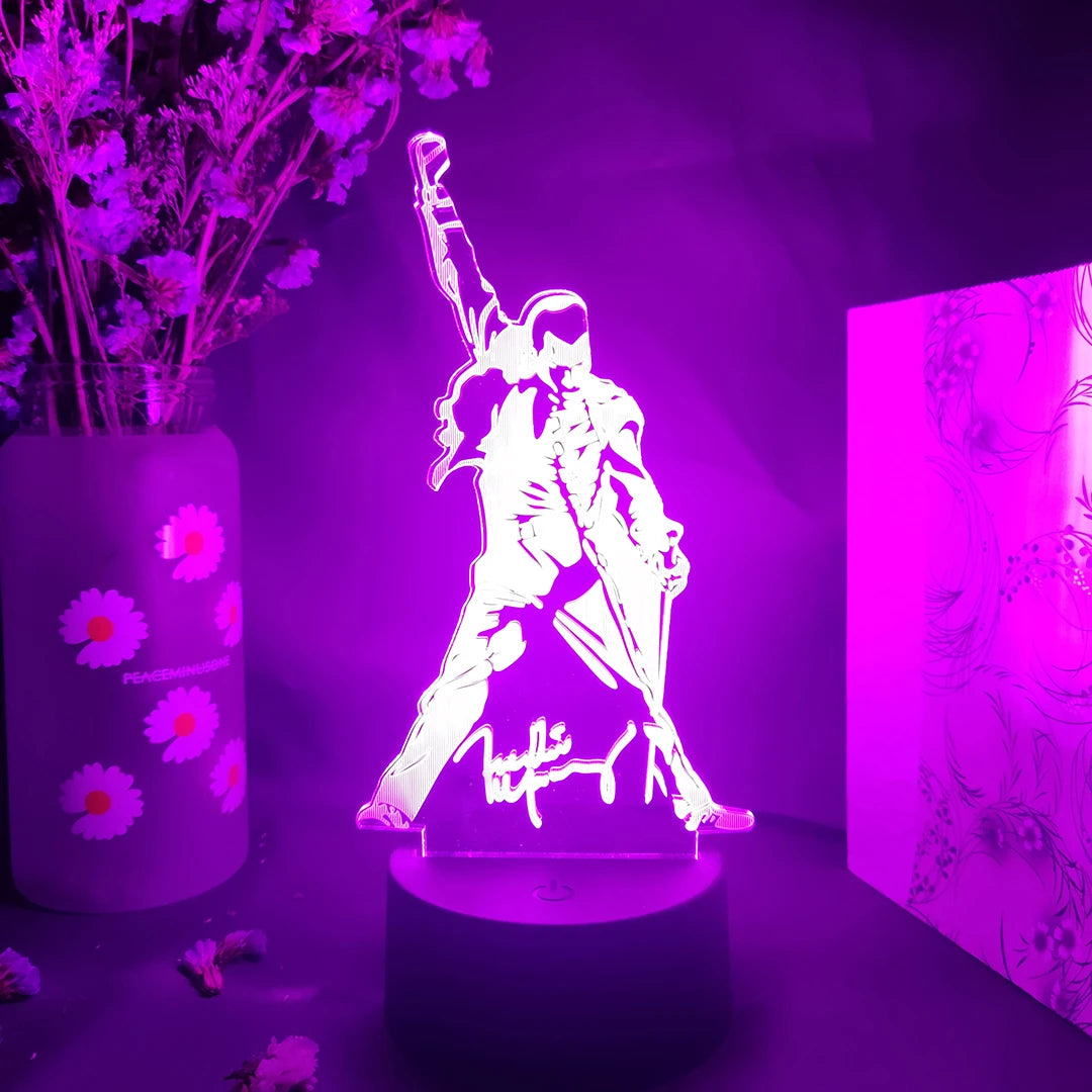 lampe led freddie mercury silhouette couleur violet bleu vert jaune rouge blanche transparente moderne
