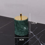 ensemble salle bain marbre vert doré distributeur savon porte brosse dents plateau rangement