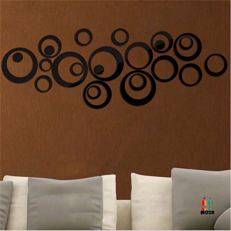 lettres miroir 3d acrylique moderne adhésif noir argent or circulaire pointillé decoration mur chambre