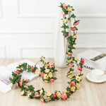 guirlande fleurs artificielles roses feuilles vertes décoration mariage fête maison jardin extérieur longue tige