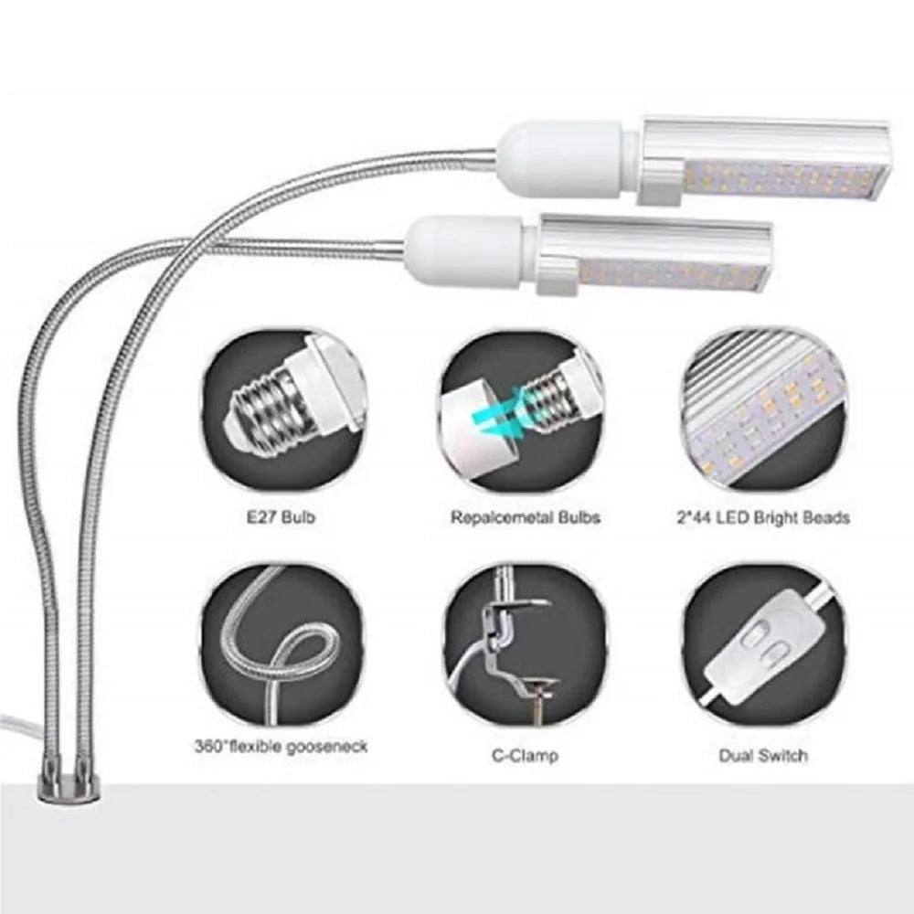 lampe led plante 45w 50w 60w double tete spectre complet moderne flexible e27 clip