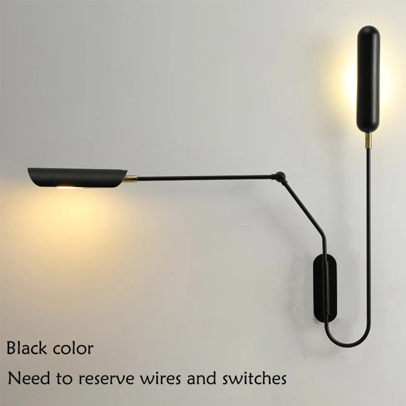 lampe murale articulée moderne noir doré minimaliste deux sources lumineuses flux lumineux variable chambre