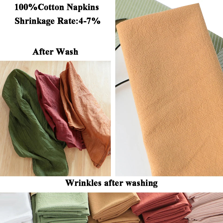 Une pile de serviettes en coton multicolores est affichée, avec des informations sur leur résistance au rétrécissement après lavage.