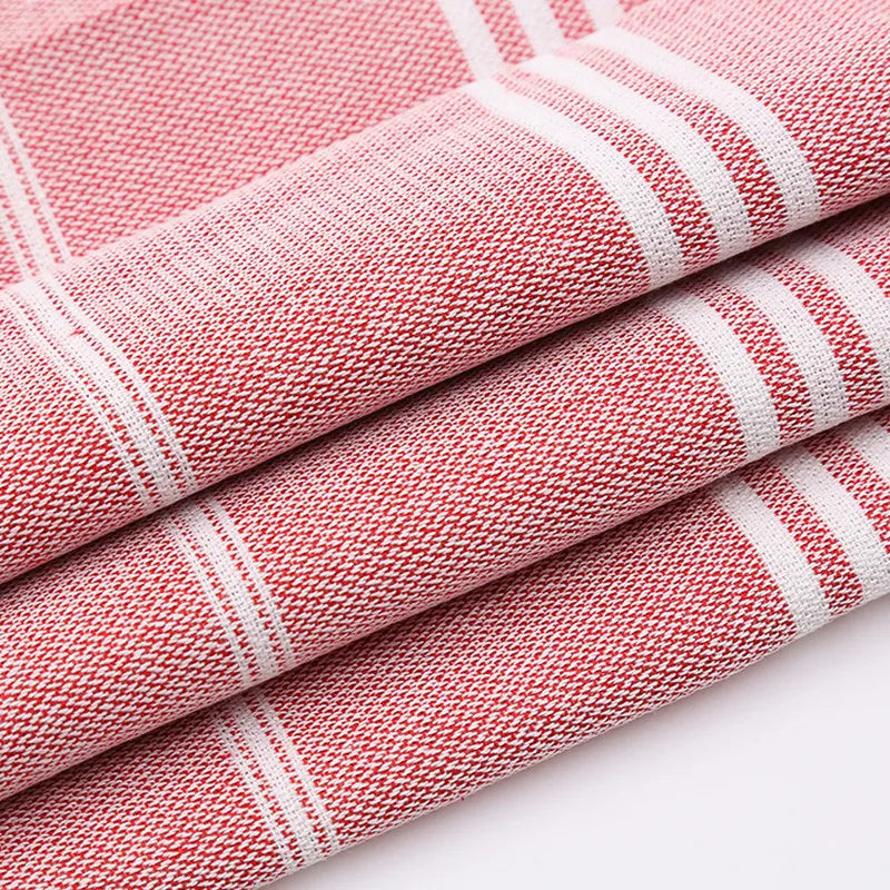 serviette bain rayée 100x180cm coton biologique séchage rapide franges classique rose gris bleuclair