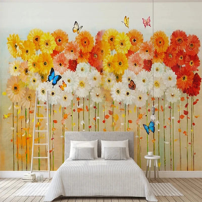 Autocollant mural 3D papillon chrysanthème style européen blanc