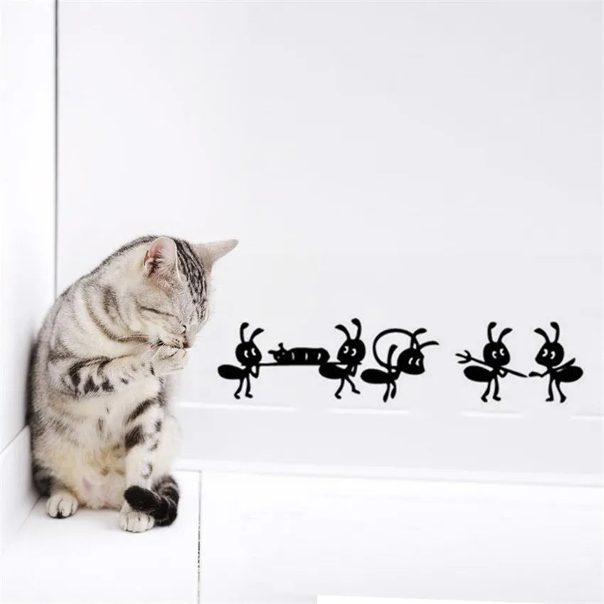 autocollant mural dessin animé fourmis noires silhouettes insectes objets chambre enfants decoration maison