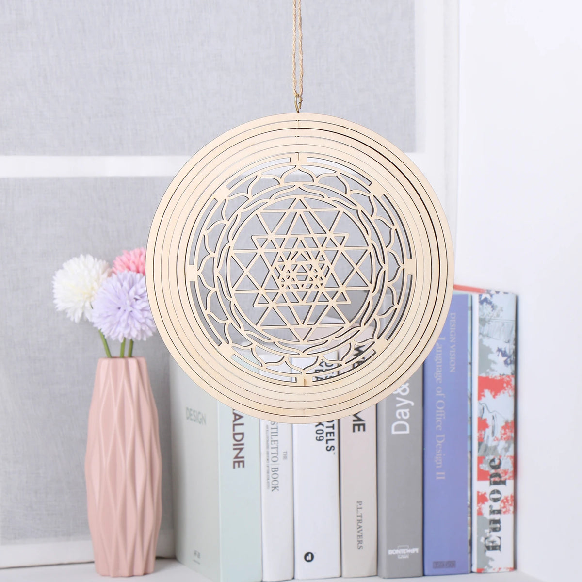 décoration murale bois découpé laser fleur vie géométrique bohème spirituelle suspension 22cm mandala complexe