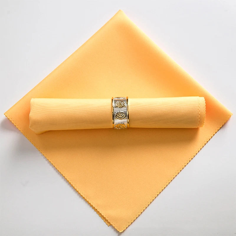 serviettes table pliées polyester 48x48cm orange vert beige gris violet marron rouge classique clips