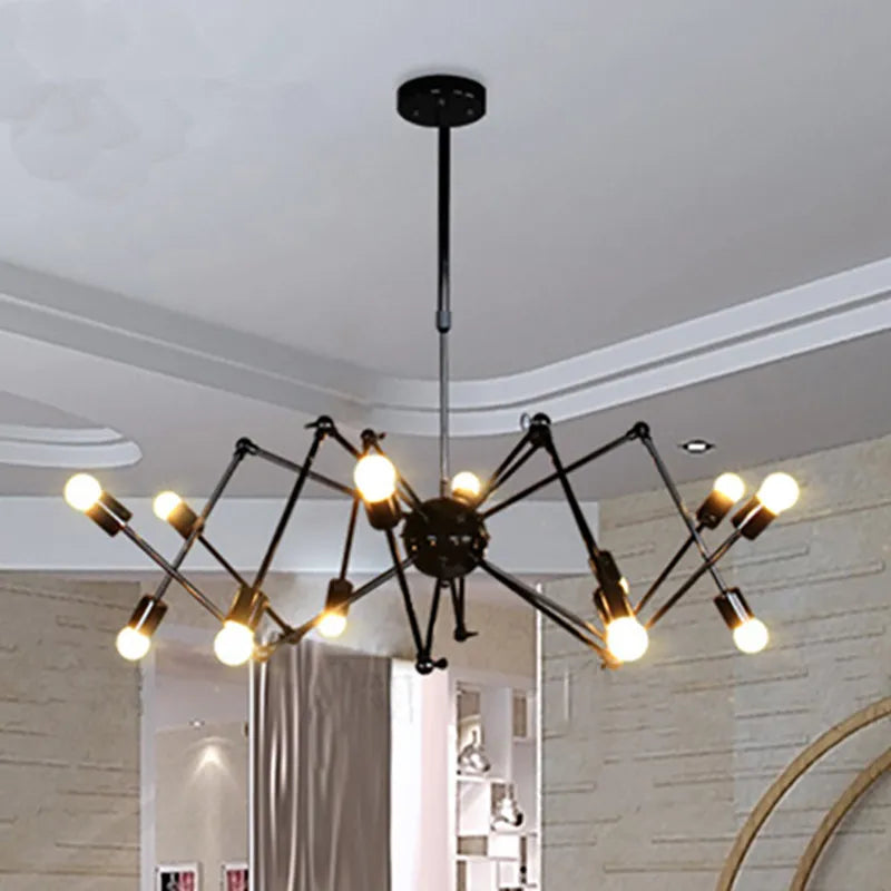 suspension lumineuse industrielle fer noir 12 lumières pince suspension branches ampoules éclairage loft art
