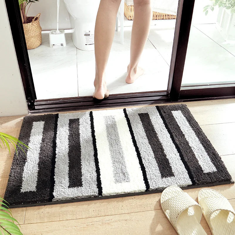 tapis bain antidérapant bleu marine bleu clair blanc rayé moderne polyester résistant