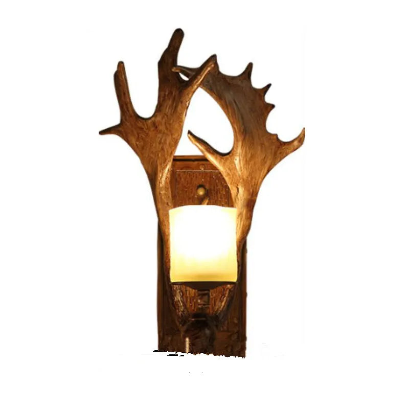 applique murale rustique blanc marron antilope branches naturelle ampoules led chambre salon